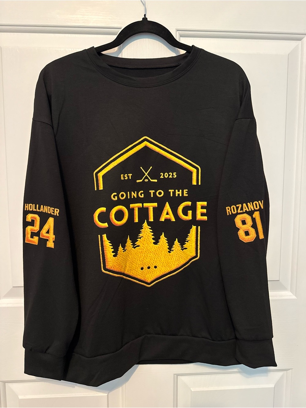 HR Going to the Cottage Black Sweatshirt with Yellow Graphic